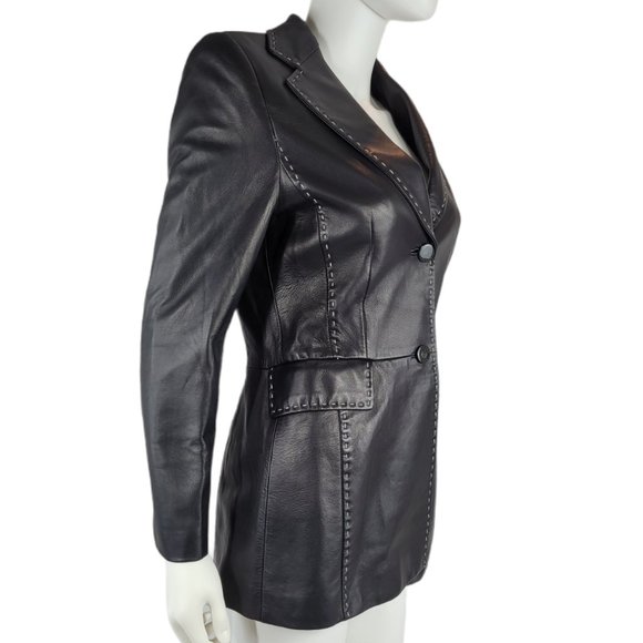 Escada Lambskin Leather Jacket with White Stitch - Picture 2 of 6